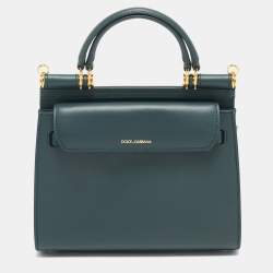 Pre Owned Dolce & Gabbana Dark Green Leather Small Miss Sicily 58 Top Handle Bag