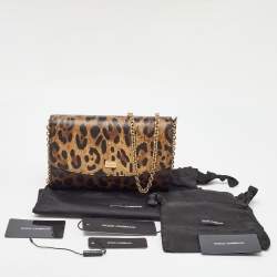 Dolce & Gabbana Brown Leopard Print Leather Chain Crossbody Bag