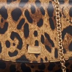 Dolce & Gabbana Brown Leopard Print Leather Chain Crossbody Bag