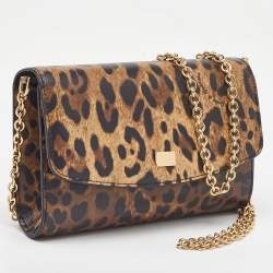Dolce & Gabbana Brown Leopard Print Leather Chain Crossbody Bag