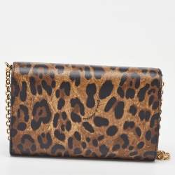 Dolce & Gabbana Brown Leopard Print Leather Chain Crossbody Bag