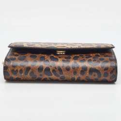 Dolce & Gabbana Brown Leopard Print Leather Chain Crossbody Bag