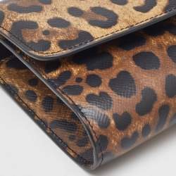 Dolce & Gabbana Brown Leopard Print Leather Chain Crossbody Bag