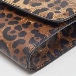 Dolce & Gabbana Brown Leopard Print Leather Chain Crossbody Bag