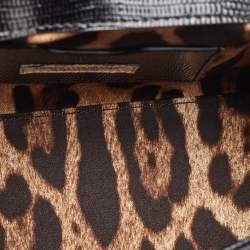 Pre Owned Dolce & Gabbana Black Iguana Embossed Leather Small Crystals DG Miss Sicily Bag