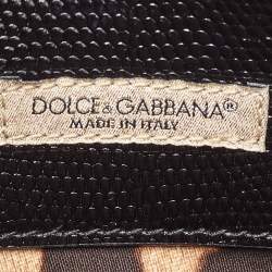 Pre Owned Dolce & Gabbana Black Iguana Embossed Leather Small Crystals DG Miss Sicily Bag