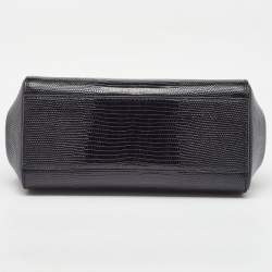 Pre Owned Dolce & Gabbana Black Iguana Embossed Leather Small Crystals DG Miss Sicily Bag