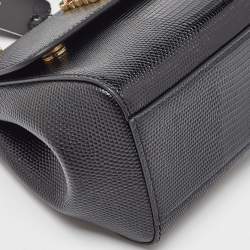 Pre Owned Dolce & Gabbana Black Iguana Embossed Leather Small Crystals DG Miss Sicily Bag