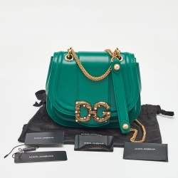 Dolce & Gabbana Green Leather Small Amore Crossbody Bag