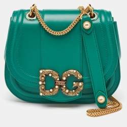 Dolce & Gabbana Green Leather Small Amore Crossbody Bag