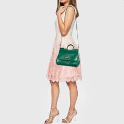 Dolce & Gabbana Green Iguana Embossed Leather Crystal DG Logo Medium Miss Sicily Bag