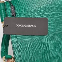 Dolce & Gabbana Green Iguana Embossed Leather Crystal DG Logo Medium Miss Sicily Bag