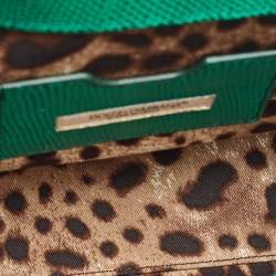 Dolce & Gabbana Green Iguana Embossed Leather Crystal DG Logo Medium Miss Sicily Bag