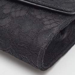 Pre Owned Dolce & Gabbana Black Lace and Satin Flap Crossbody Bag