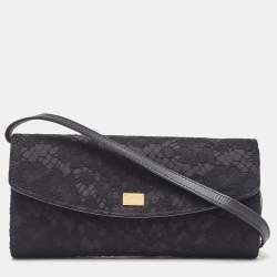Pre Owned Dolce & Gabbana Black Lace and Satin Flap Crossbody Bag