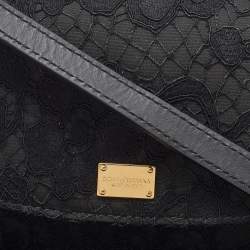 Pre Owned Dolce & Gabbana Black Lace and Satin Flap Crossbody Bag