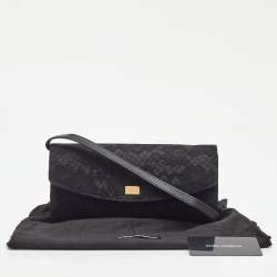 Pre Owned Dolce & Gabbana Black Lace and Satin Flap Crossbody Bag