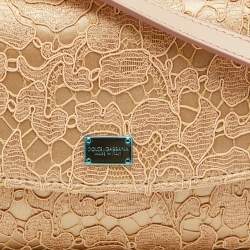 Pre Owned Dolce & Gabbana Beige Lace and Satin Sicily Flap Clutch
