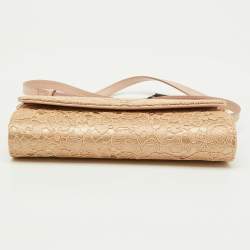 Pre Owned Dolce & Gabbana Beige Lace and Satin Sicily Flap Clutch