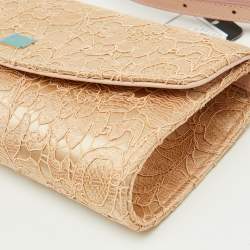 Pre Owned Dolce & Gabbana Beige Lace and Satin Sicily Flap Clutch