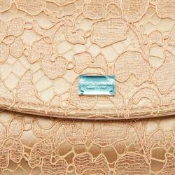 Pre Owned Dolce & Gabbana Beige Lace and Satin Sicily Flap Clutch