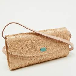 Pre Owned Dolce & Gabbana Beige Lace and Satin Sicily Flap Clutch
