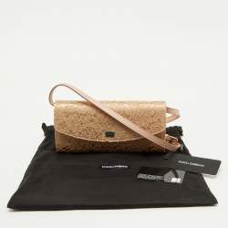 Pre Owned Dolce & Gabbana Beige Lace and Satin Sicily Flap Clutch