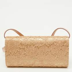 Pre Owned Dolce & Gabbana Beige Lace and Satin Sicily Flap Clutch