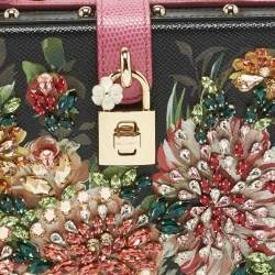 Pre Owned Dolce & Gabbana Black/Fuchsia Leather Studded & Crystal Embellished Dolce Box Top Handle Bag