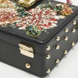 Pre Owned Dolce & Gabbana Black/Fuchsia Leather Studded & Crystal Embellished Dolce Box Top Handle Bag