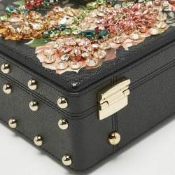 Pre Owned Dolce & Gabbana Black/Fuchsia Leather Studded & Crystal Embellished Dolce Box Top Handle Bag