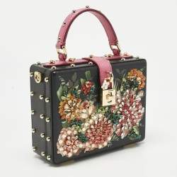 Pre Owned Dolce & Gabbana Black/Fuchsia Leather Studded & Crystal Embellished Dolce Box Top Handle Bag