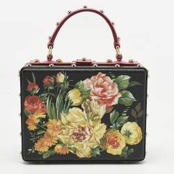 Pre Owned Dolce & Gabbana Black/Fuchsia Leather Studded & Crystal Embellished Dolce Box Top Handle Bag