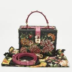 Pre Owned Dolce & Gabbana Black/Fuchsia Leather Studded & Crystal Embellished Dolce Box Top Handle Bag