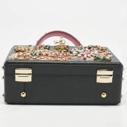 Pre Owned Dolce & Gabbana Black/Fuchsia Leather Studded & Crystal Embellished Dolce Box Top Handle Bag