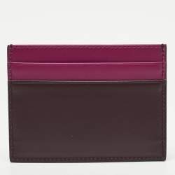 Pre Owned Dolce & Gabbana Burgundy/Pink Leather DG Logo Card Holder
