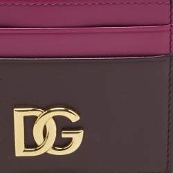 Pre Owned Dolce & Gabbana Burgundy/Pink Leather DG Logo Card Holder