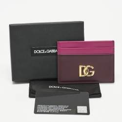 Pre Owned Dolce & Gabbana Burgundy/Pink Leather DG Logo Card Holder