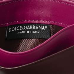 Pre Owned Dolce & Gabbana Burgundy/Pink Leather DG Logo Card Holder