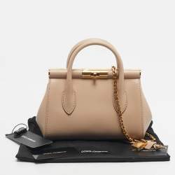 Pre Owned Dolce & Gabbana Beige Leather Mini Marlene Tote