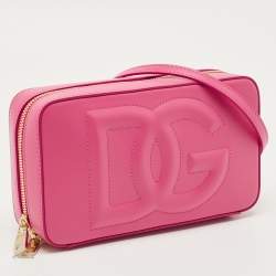 Pre Owned Dolce & Gabbana Pink Leather DG Logo Camera Crossbody Bag