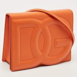 Pre Owned Dolce & Gabbana Orange Leather DG Logo Flap Crossbody Bag