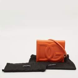 Pre Owned Dolce & Gabbana Orange Leather DG Logo Flap Crossbody Bag