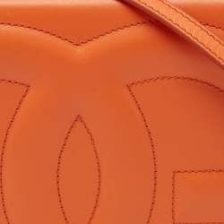 Pre Owned Dolce & Gabbana Orange Leather DG Logo Flap Crossbody Bag