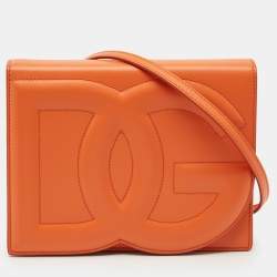 Pre Owned Dolce & Gabbana Orange Leather DG Logo Flap Crossbody Bag