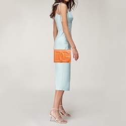 Pre Owned Dolce & Gabbana Orange Leather DG Logo Flap Crossbody Bag