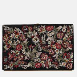 Pre Owned Dolce & Gabbana Floral Gold Frame Multicolor Fabric Clutch Evening Purse Bag