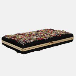 Pre Owned Dolce & Gabbana Floral Gold Frame Multicolor Fabric Clutch Evening Purse Bag