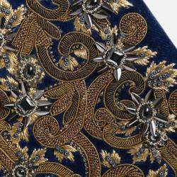 Pre Owned Dolce & Gabbana Gold Frame Blue Velvet Clutch Evening Purse Bag