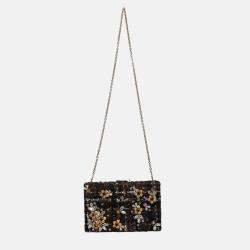 Pre Owned Dolce & Gabbana Floral Tweed Multicolor Fabric Clutch Crossbody Bag